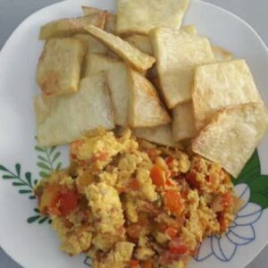 Fried Yam And Egg Sauce
