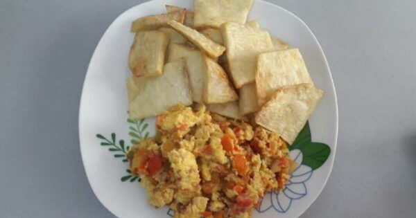 Fried Yam And Egg Sauce